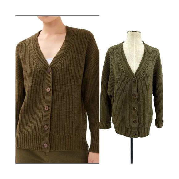 STAUD Sweaters - Staud Matilda Cardigan Green Wool Blend Button Front Chunky Knit Women Small